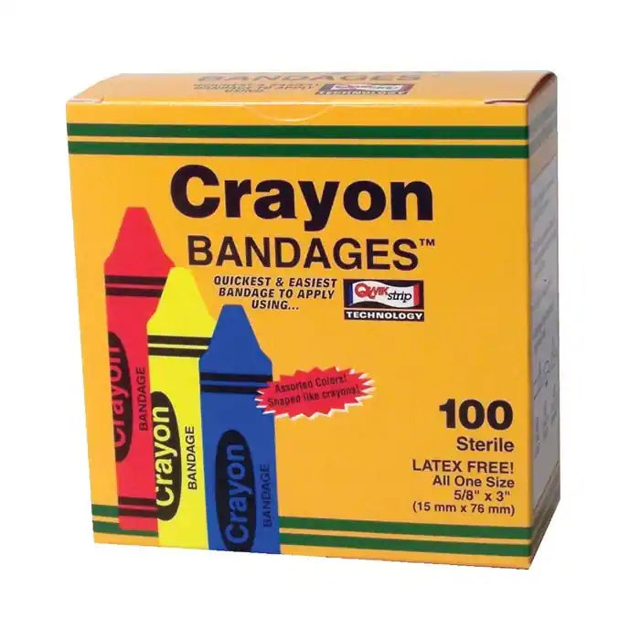 School Health Bandages, Latex Free, Crayon design, Box of 100 Exclusive